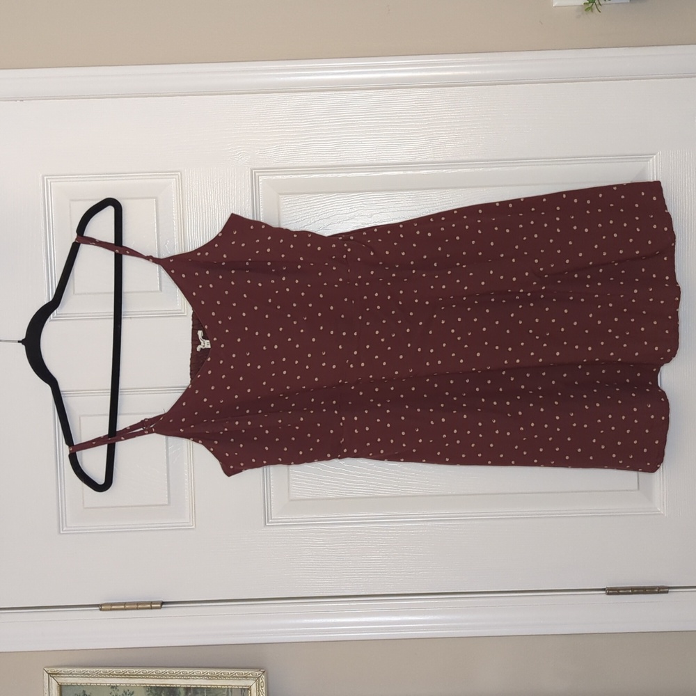 Maurices Womens L Mauve Pink Polka Dot Mini Dress Strappy Skater Casual